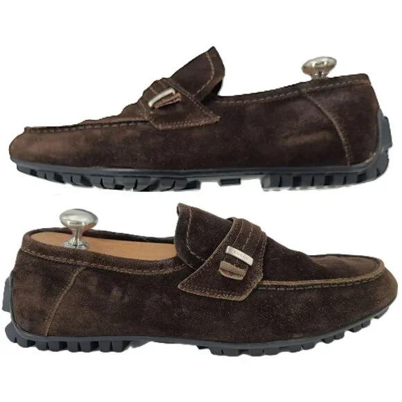 Gucci Italy Brown Suede Leather Driving Loafers Mens 8 Designer Dress Loafers - Picture 3 of 11